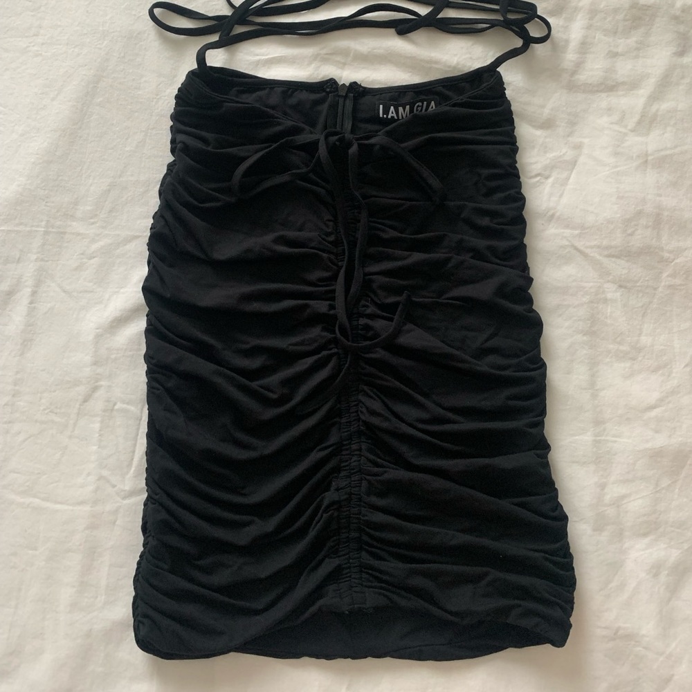 I AM GIA cinched black skirt with tie around strings NEW WITH TAGS